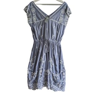NWT Abercrombie & Fitch Dusty Blue Floral Embroidered Summer Dress M Cotton